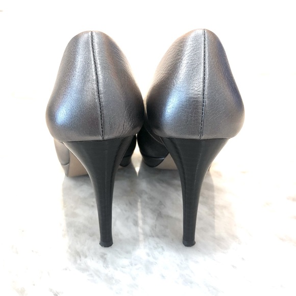 Coach Metallic Gunmetal Leather Platform Pump with Silver Coach Logo Buckle - Picture 3 of 11